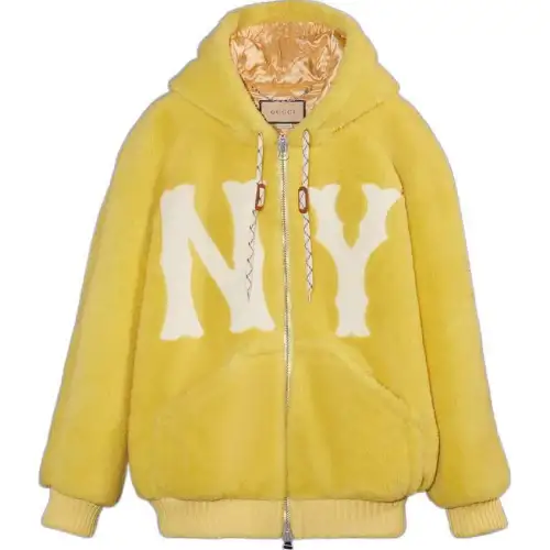 GUCCI X Mlb 2022 Shearling Jacket With Yankees Patch Light Yellow