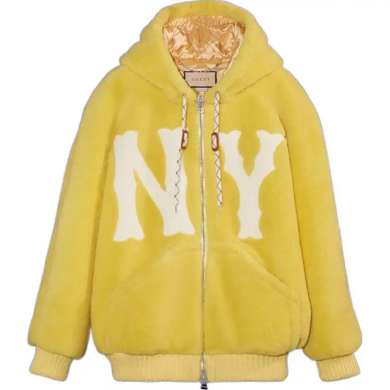 GUCCI X Mlb 2022 Shearling Jacket With Yankees Patch Light Yellow