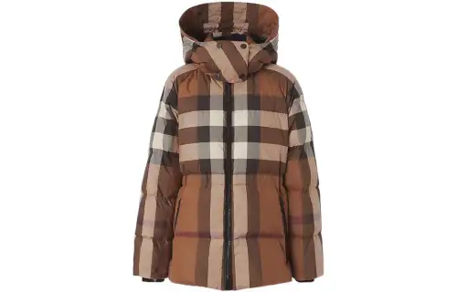 Burberry Vintage Check print With Detachable Hood Puffer Jacket Brown