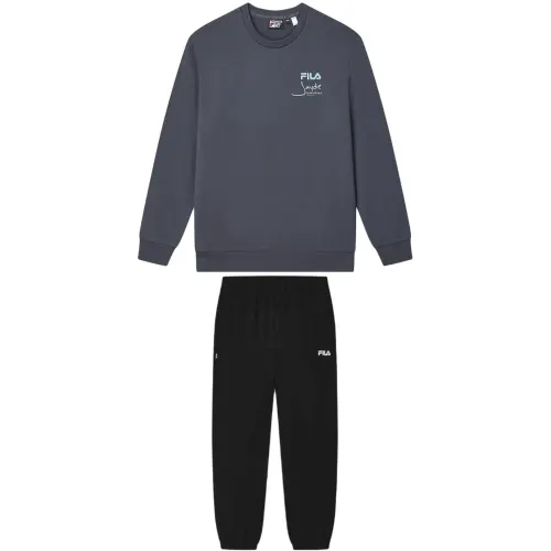FILA Casual Sportswear Men's Wall Mud Gray+Jet Black Crew Neck Moderate
