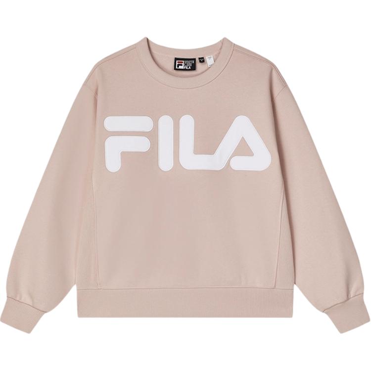 FILA ORIGINALE Knitted Fabric Loose Fit Crew Neck Fleece Lined Pullover Sweatshirt Women's Longlin Pink