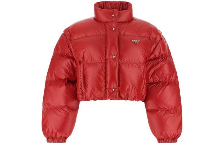 PRADA FW22 Solid Color Stand Collar Loose Fit Down Jacket Women's Red