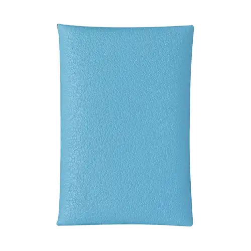 HERMES Calvi Sheepskin Card Holder Women's Sky Blue