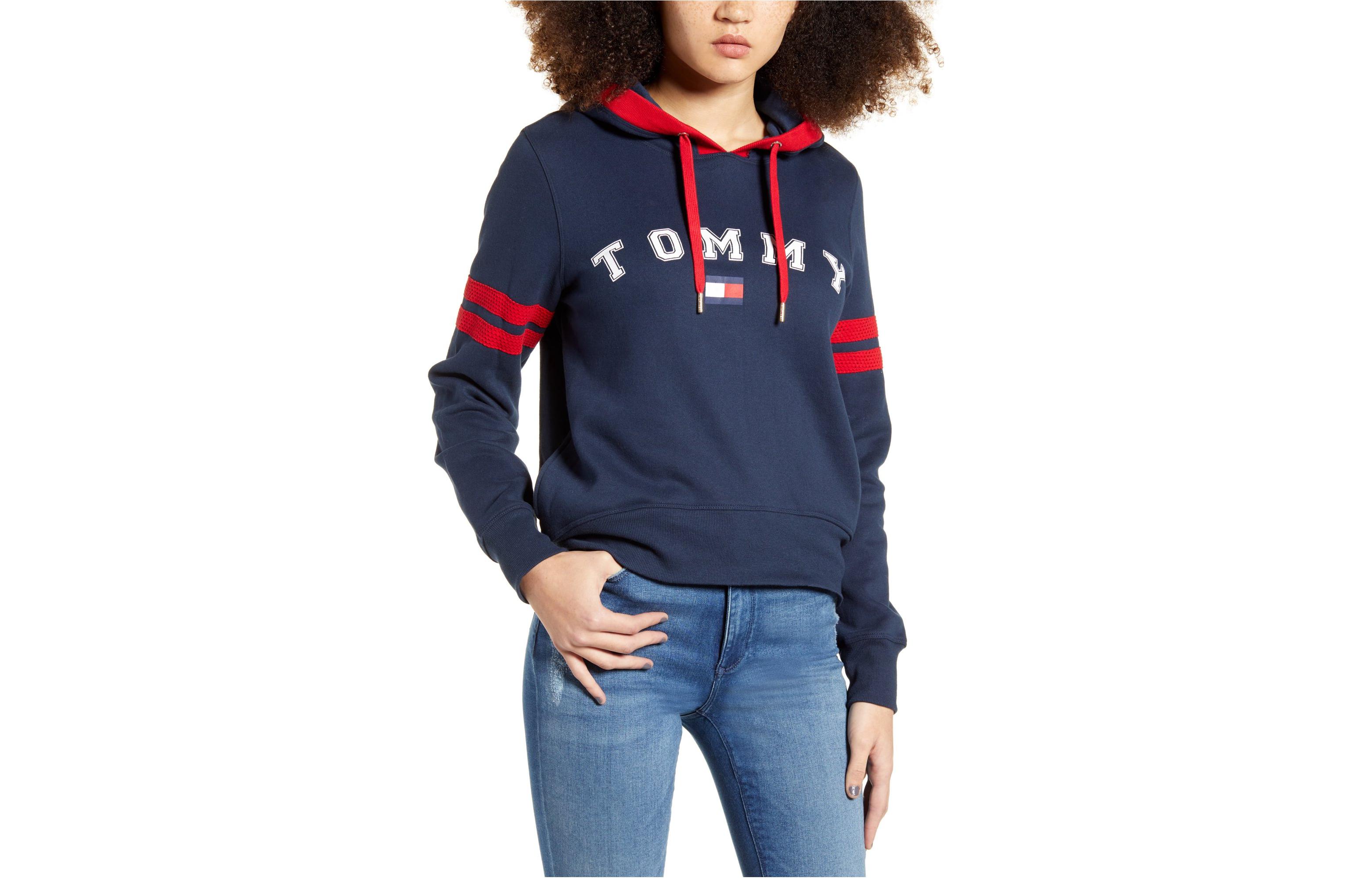 Tommy Hilfiger Sweatshirts Women's Navy Blue Hooded Moderate Regular