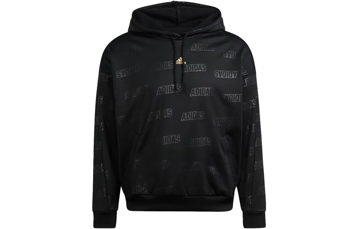 Adidas Embossed Monogram Fleece Hoodie Sweatshirt Women's Black