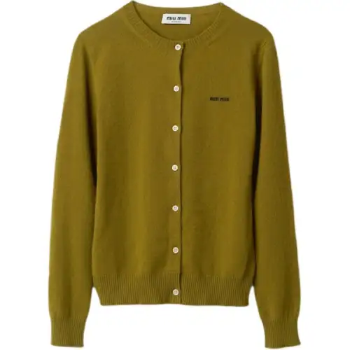 MIU MIU Knitwear Women's Green Crew Neck Moderate Cardigan