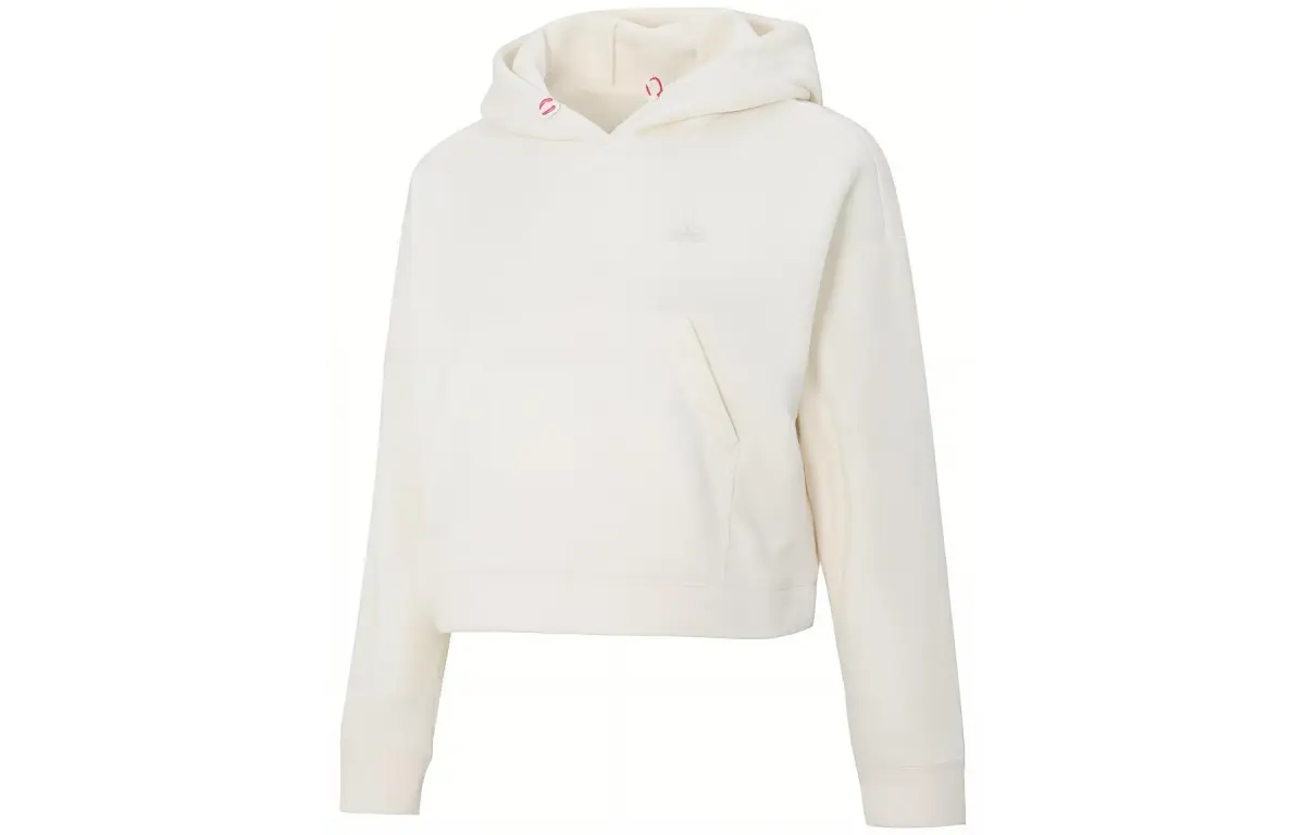 Adidas Solid Color Hooded Sports & Fitness Casual Thickened And Fleece Lined Pullover Sweatshirt Women's White