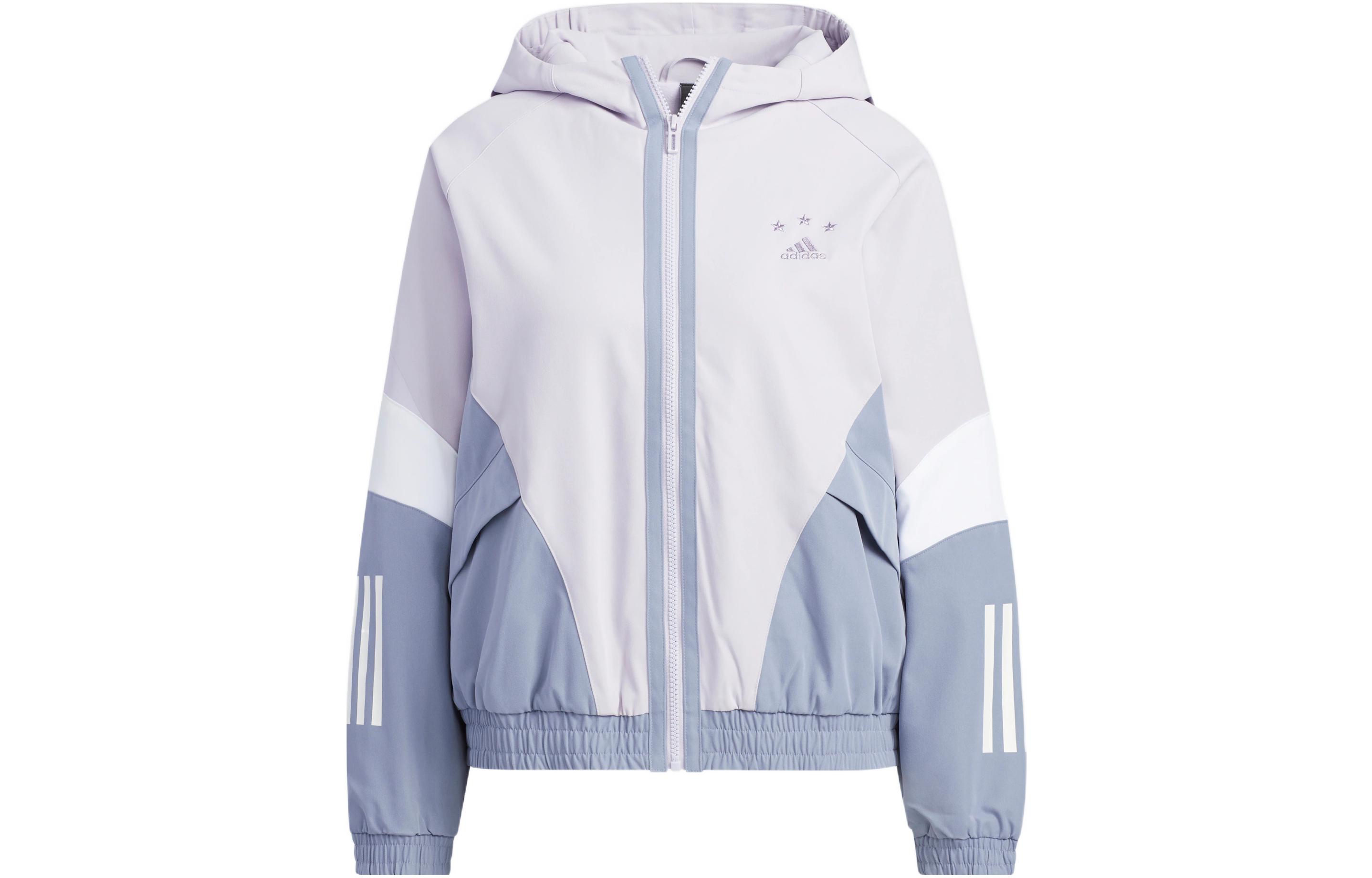 adidas Women'ss Embroidered Striped Woven Hooded Jacket Lilac