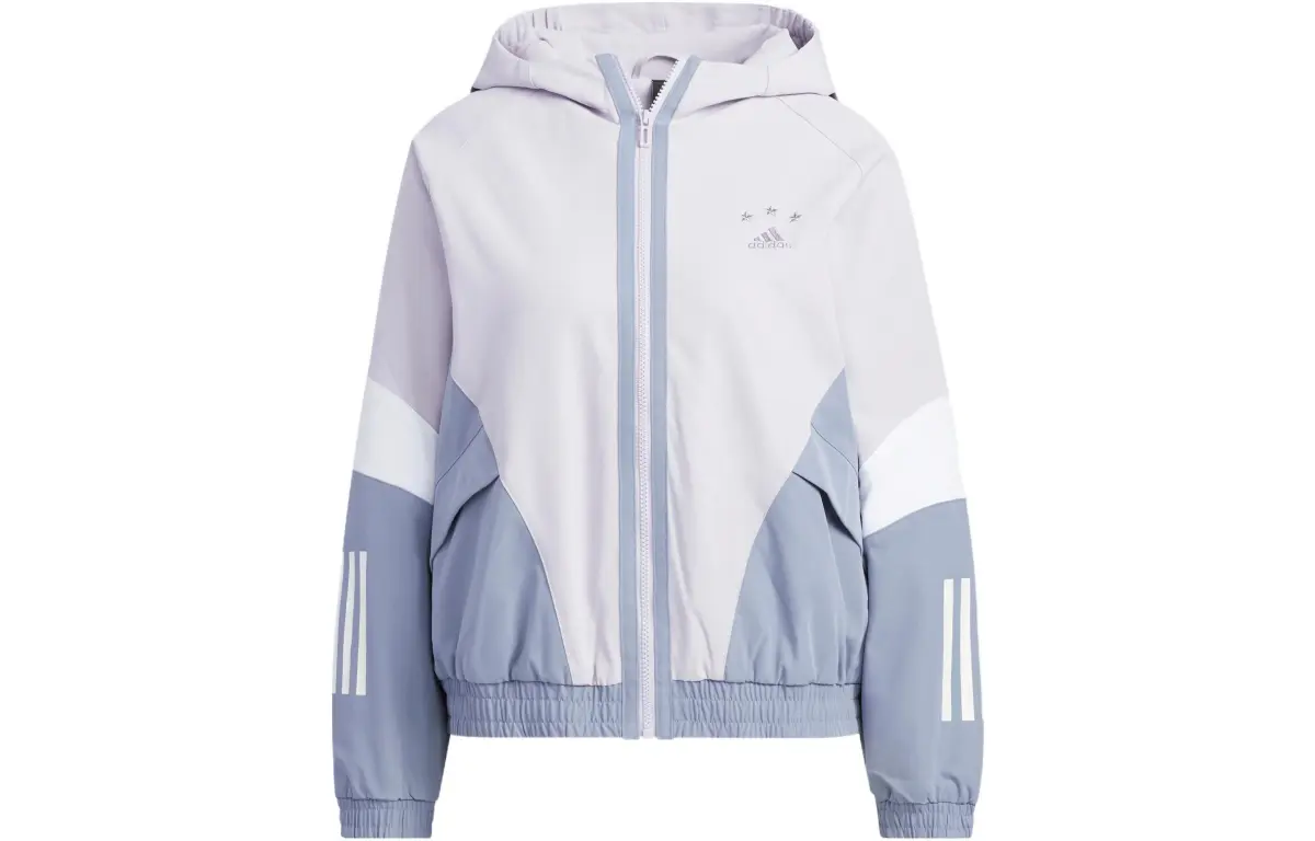adidas Women'ss Embroidered Striped Woven Hooded Jacket Lilac