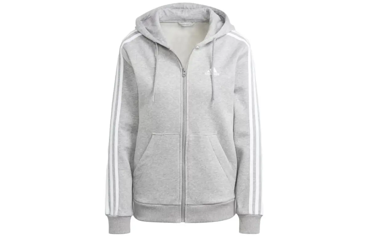 Adidas Free Shipping With AdiClub Essentials 3 Stripes Full Zip Fleece Hoodie