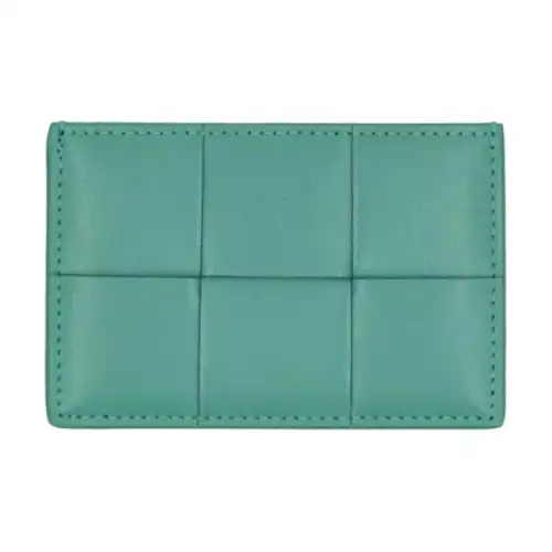 Bottega Veneta Grained Calfskin Card Holder, Wallet Men's Green