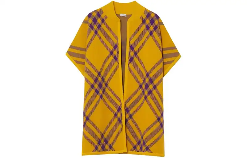 Burberry Check Wool Cape Jackets & Coats Women's Yellow