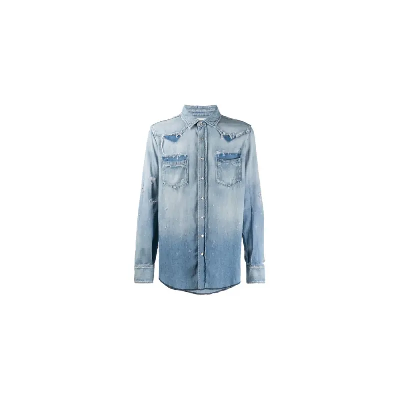SAINT LAURENT Distressed Western Denim Shirt