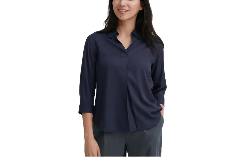 UNIQLO Shirts Women's Navy Blue Half Open Collar Moderate Other