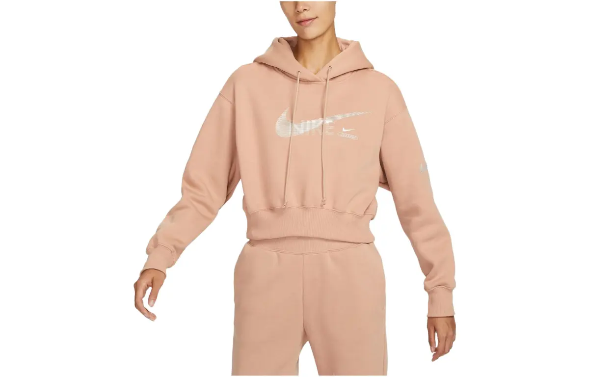 Nike Letter Print Hooded Casual Loose Fit Fleece Lined Sweatshirt Women's Phellodendron