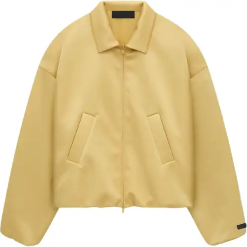 Fear of God Essentials FALL24 HOMECOMING Series Womens Satin Nylon Bomber Jacket Solid Color Satin Short Casual Jacket Women's Amber Gold/AMBER