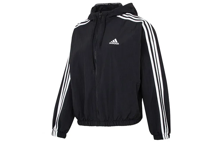 adidas Women's Essentials 3-Stripes Woven Windbreaker Black