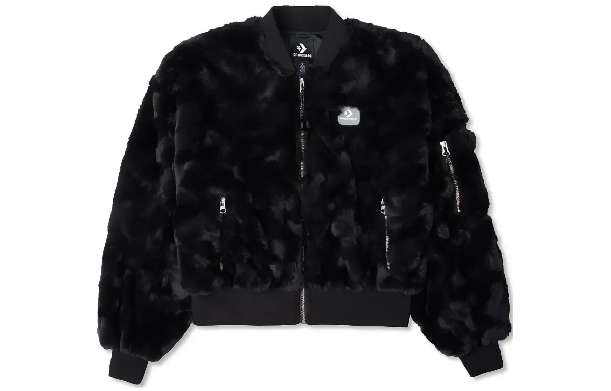Converse Jackets Women's Black Baseball Collar Moderate Straight Fit