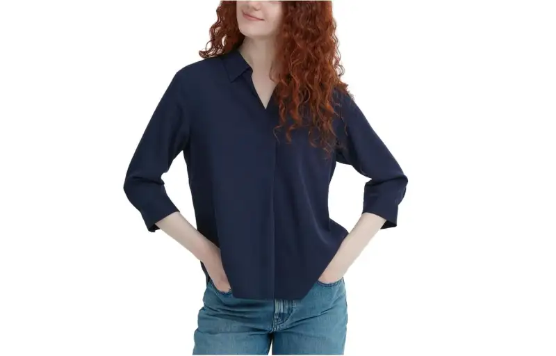 UNIQLO Shirts Women's Navy Blue Half Open Collar Moderate Other