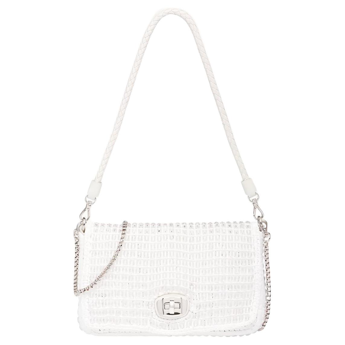 MIU MIU Faux Pearl Woven Leather With Raffia Fiber Crossbody Bag, Shoulder Bag Women's White