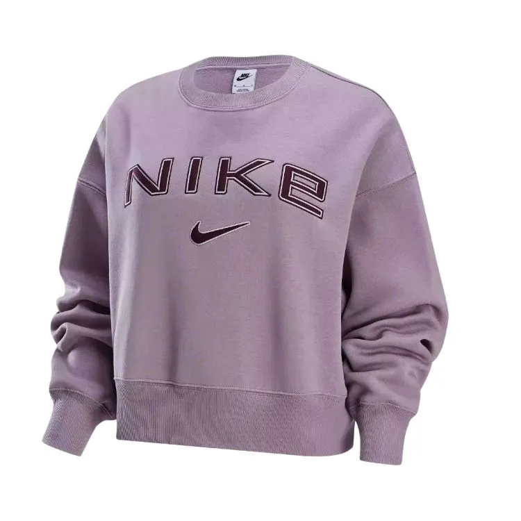 Nike Sportswear Phoenix Fleece Letter Print Fleece Lined Crew Neck Long Sleeved Sweatshirt Women's Light Ore Purple