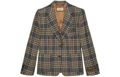 GUCCI Logo Patch Checked Single-Breasted Blazer