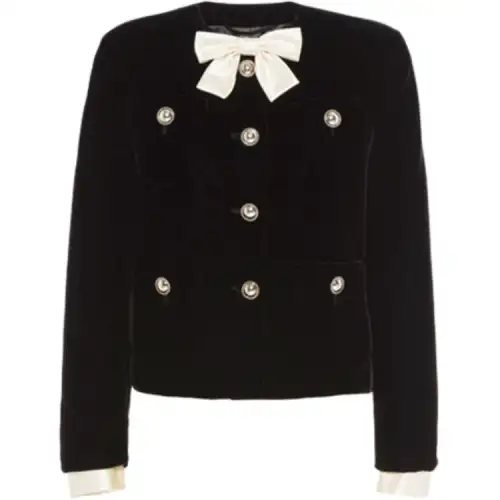 MIU MIU Miu Miu SS22 Bow-deco single-breasted velvet jacket for women, black