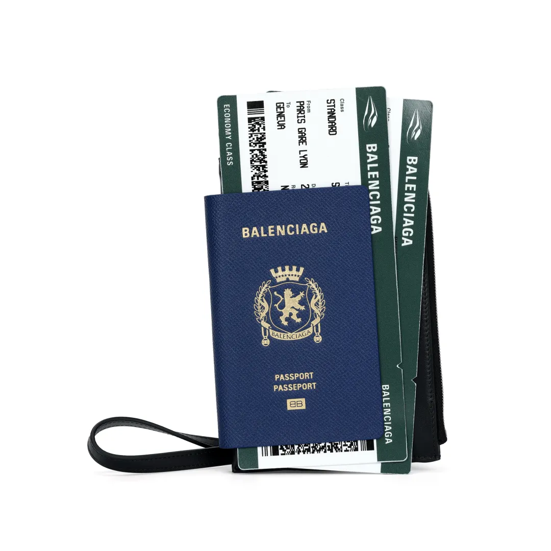 Balenciaga Semi Matte Soft Textured Calfskin Passport Holder Men's Blue