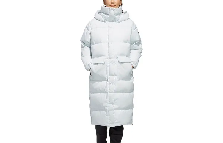 Adidas Down Jackets Women's Light Blue Hooded Moderate Straight Fit