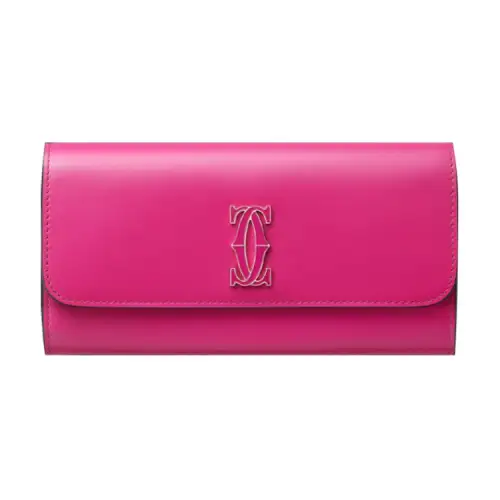 CARTIER Double C Calfskin Card Holder, Wallet Women's Fuchsia