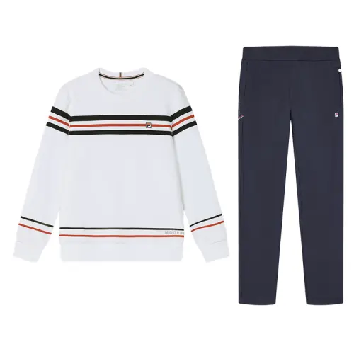 FILA Casual Sportswear Men's Standard White/Legend Blue Crew Neck Moderate