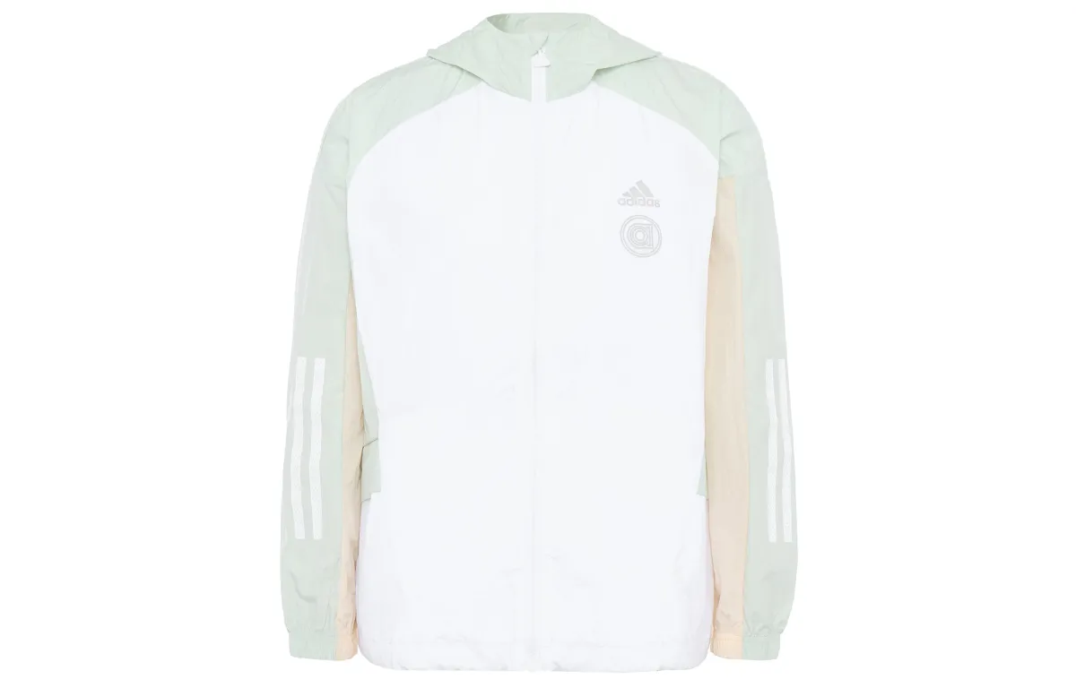 adidas Women'ss Striped Logo Print Zip-Up Hooded Jacket White