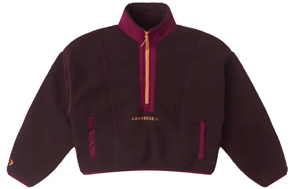 Converse Sweatshirts Women's Burgundy Stand Collar Thickened Straight Fit