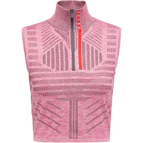 PRADA Knitwear Women's Pink Stand Collar Moderate Other
