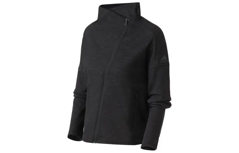 Adidas Jackets Women's Black Gray Color Stand Collar Moderate Straight Fit