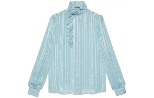 GUCCI Shirts Women's Light Blue Ruffle Collar Moderate Other