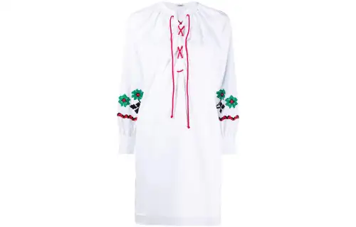 MIU MIU Drawstring Floral Embroidered Tunic