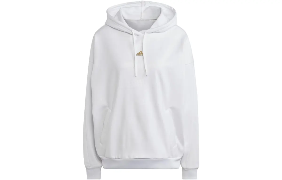 Adidas Embossed Monogram Fleece Hoodie Sweatshirt Women's White