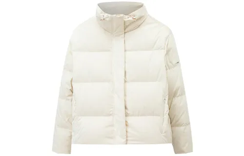 Anta Solid Color Stand Collar Loose Fit Thin Short Down Jacket Women's Corn White