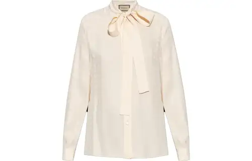 GUCCI Shirts Women's Cream Ribbon Collar Moderate Shirt