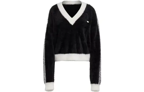 Adidas Originals 3 Stripes Knitwear Women's Black V Neck Moderate Other