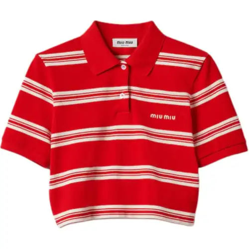 MIU MIU Polo Shirts Women's Red Polo Collar Moderate Straight Fit