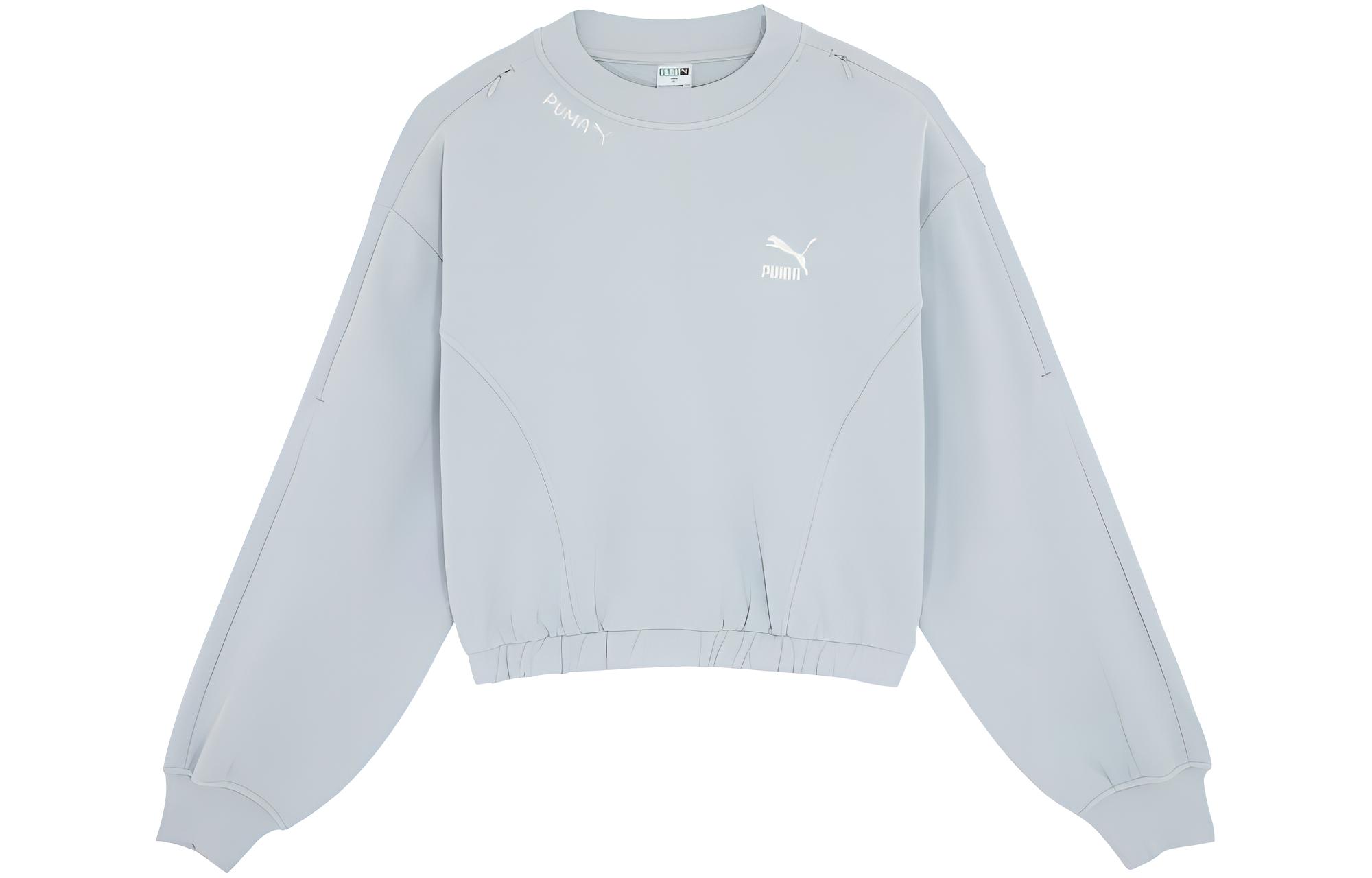 Женское худи PUMA CLASSICS SLOUNGE GIRL CROPPED CREW TR (серый платиновый)