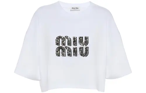 MIU MIU T Shirts Women's White Crew Neck Thin Straight Fit