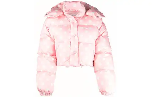 MIU MIU Cropped Printed Nylon Down Jacket 'Pink/White'