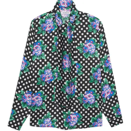 Balenciaga Floral Polka Dot Scarf Blouse 'Black'