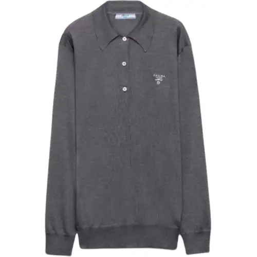 Prada embroidered-logo silk polo shirt