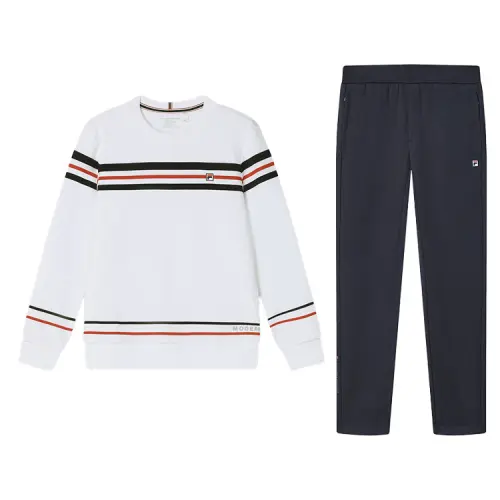 FILA Casual Sportswear Men's Clothing Sets Standard White Top+Legend Blue Pants Crew Neck Moderate