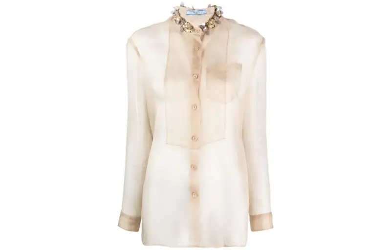 Prada Sequinned Button-Up Organza Shirt