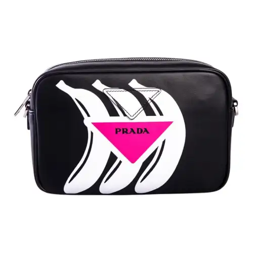 PRADA Printed Pattern Calfskin Shoulder Bag, Crossbody Bag Women's Black